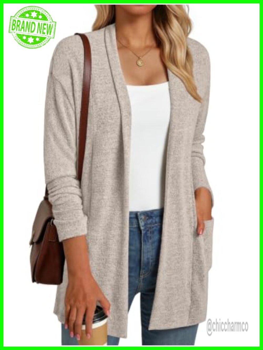 Womens Lightweight Knit Open Front Long Sleeve Cardigan with Pockets